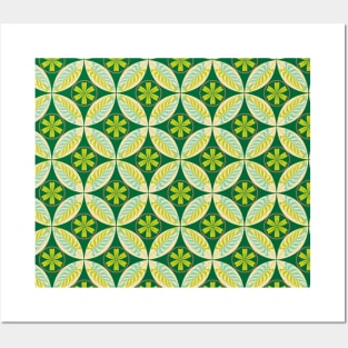 Green Floral Pattern Posters and Art